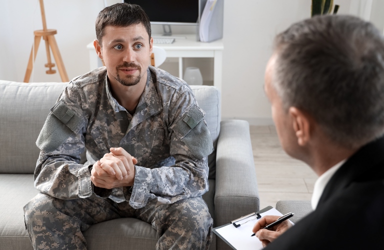 veteran speaking with lawyer