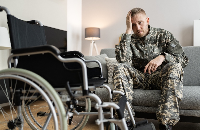 Disabled military soldier in wheelchair