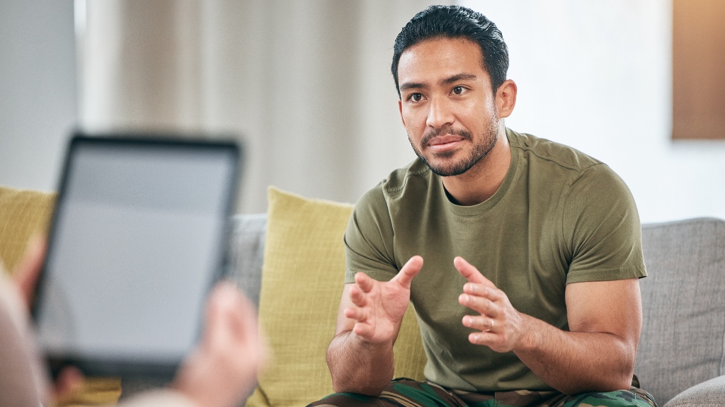 veteran is consulting with lawyer