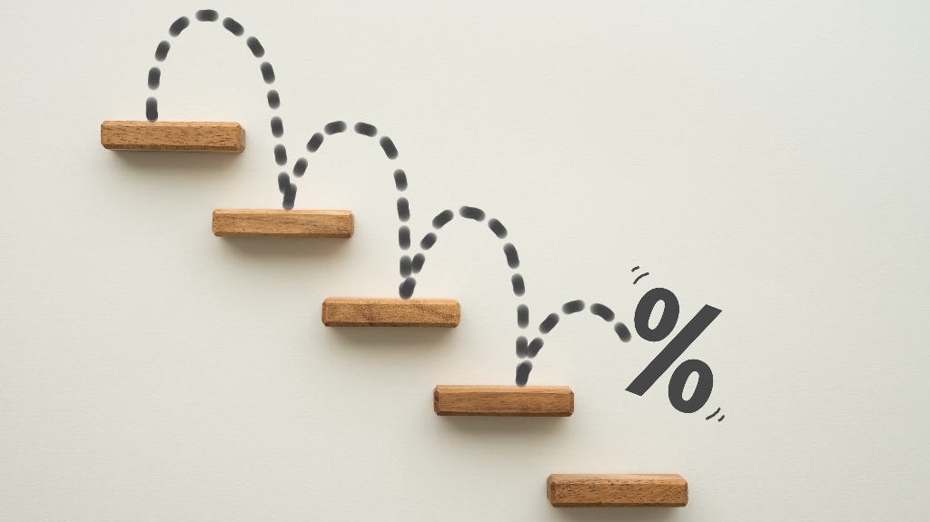 Percent sign moving down from top stair