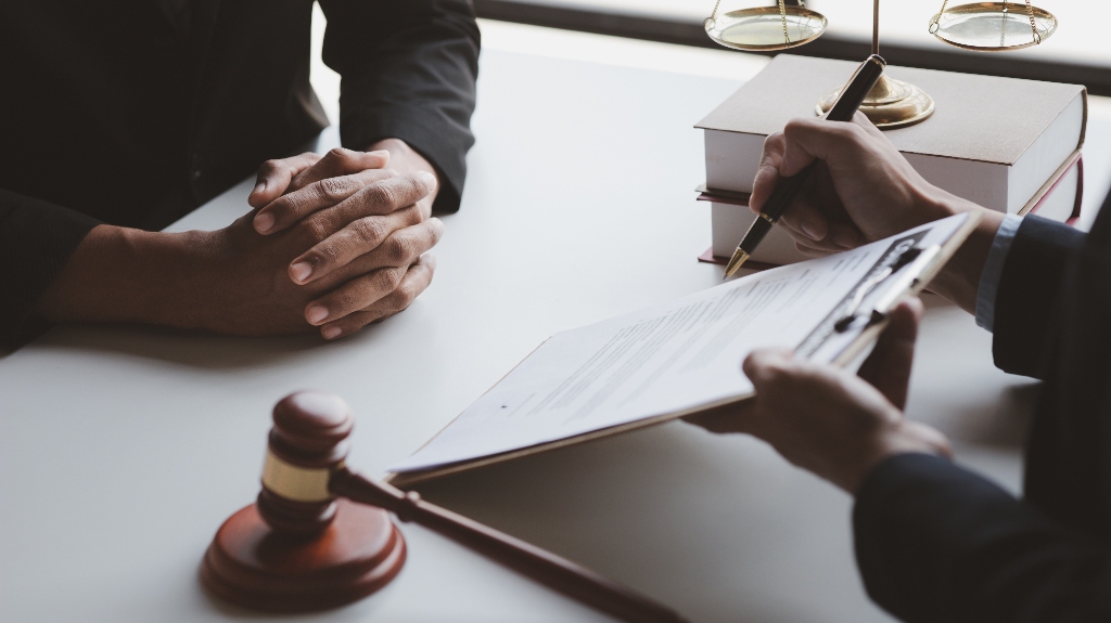 Lawyer is showing document to the client