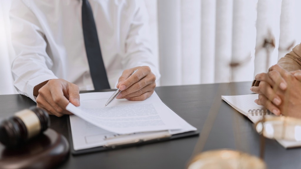 Lawyer is working through documents